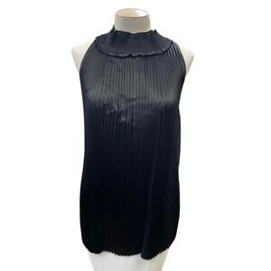 Black pleated mock neck top
